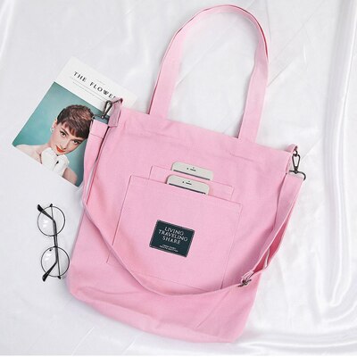 Large Capacity Canvas Tote Bag Fabric Cotton Cloth Reusable Shopping Bag Women Beach Handbags Printed Shopping Bags: Pink