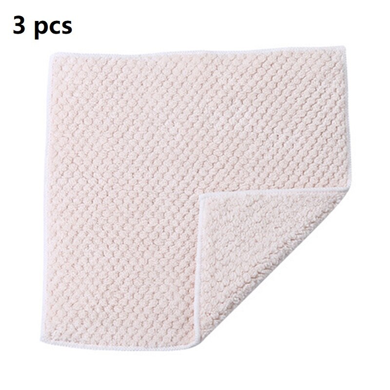 Kitchen Accessories Anti-grease Wipping Rags Oil Absorbent Cashmere Cleaning Cloth Home Washing Dish Cleaning Towel Wipe Cleaner: beige 3 pcs