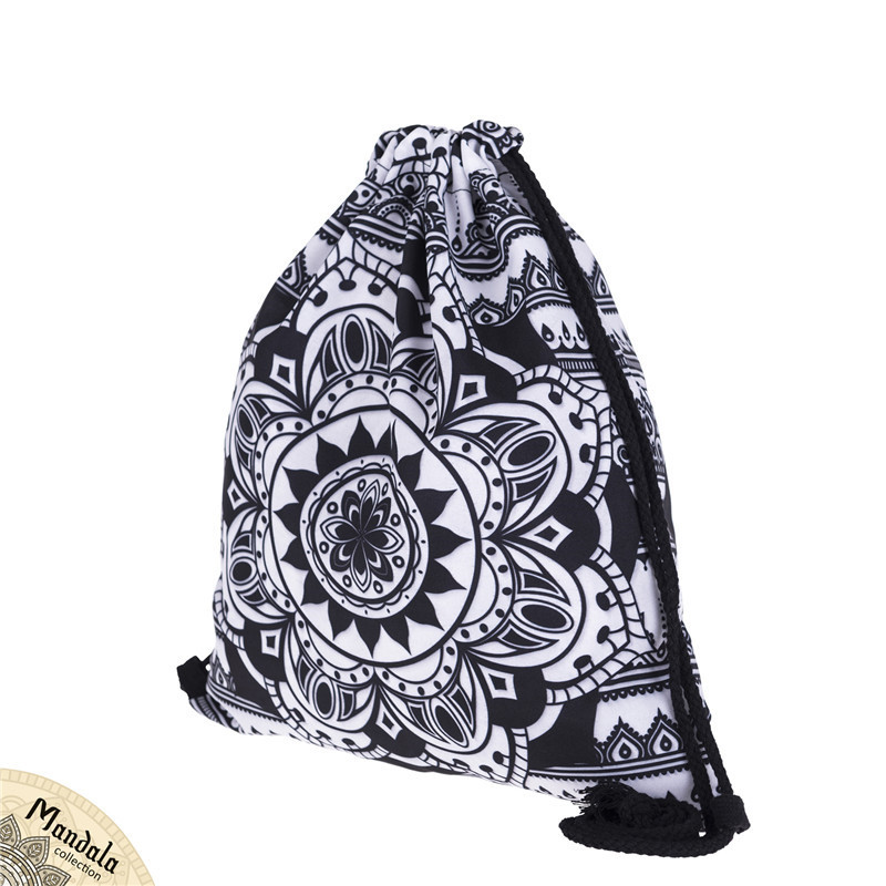 Sac à dos paquet poche corde sac femmes impression numérique Mandalas femelle fleur paquet tissu sac Europe amérique 3D