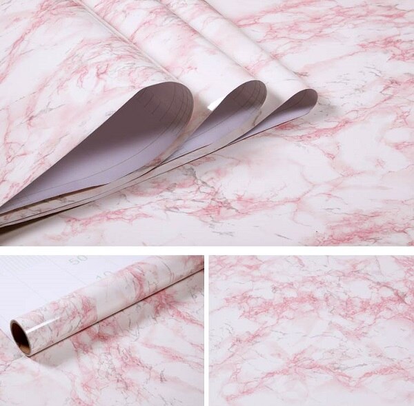 PVC Marble Contact Paper for Countertops Kitchen Cabinet Vinyl Film Removable Self adhesive Wallpaper Home Decor Wall Stickers: Light Pink / 60cm x 5m