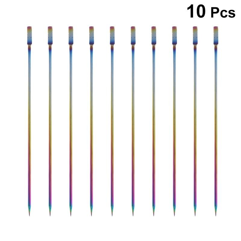 10pcs Stainless Steel Cocktail Picks Fruit Sticks Toothpicks Appetizer Pick for Party Bar (Square Head)