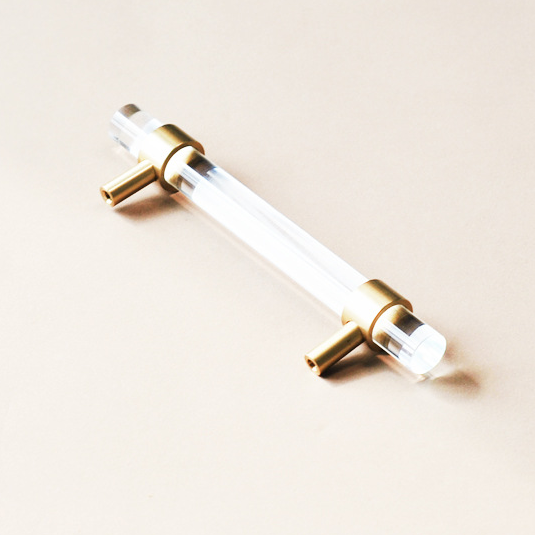 Poignée et boutons de porte d'armoire, style nordique moderne, pour armoire, commode, tiroir, cuivre pur, Double trou, cristal: TRANSPARENT