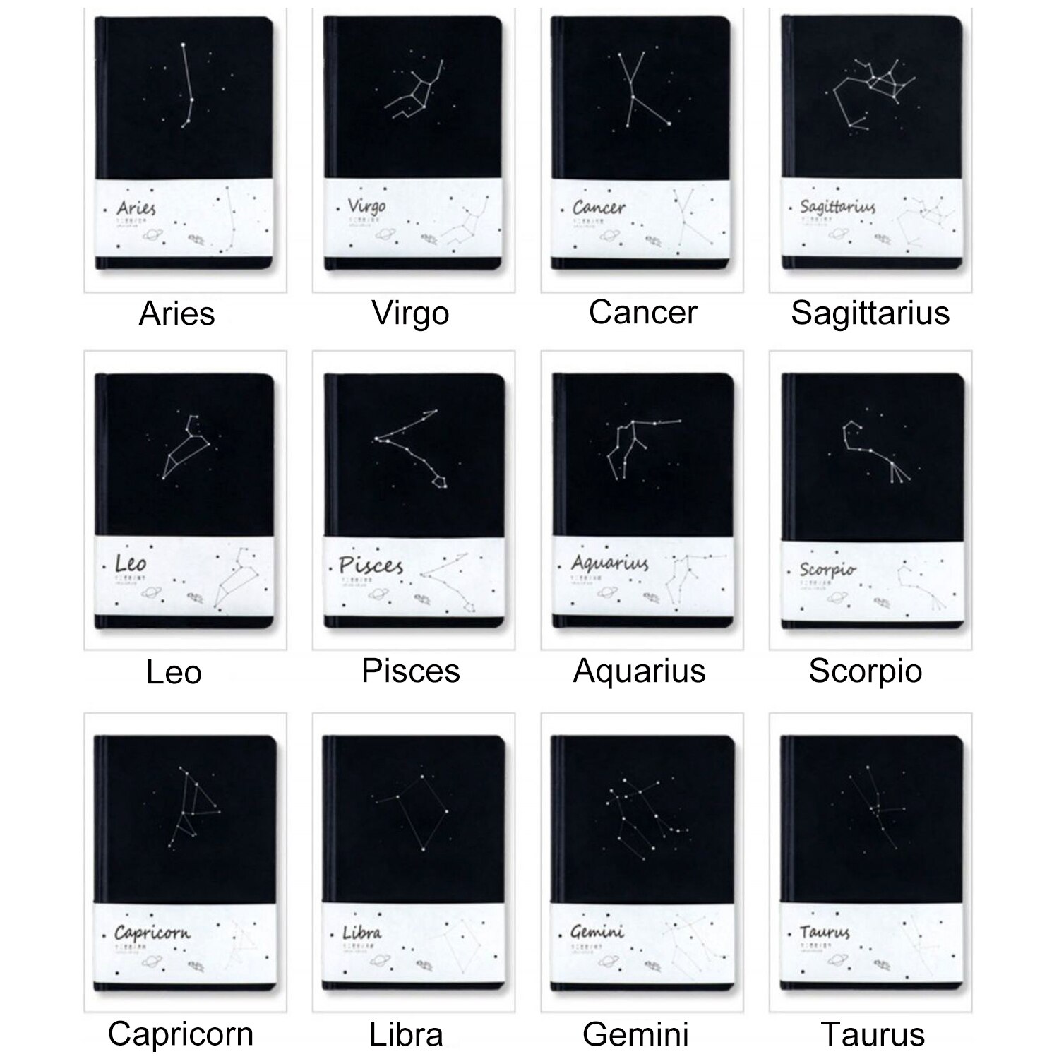 Simple Twelve Constellation A5 study Notebook Art Student Classroom Notepad Black Inner Core Dot Matrix Blank Lattice Book