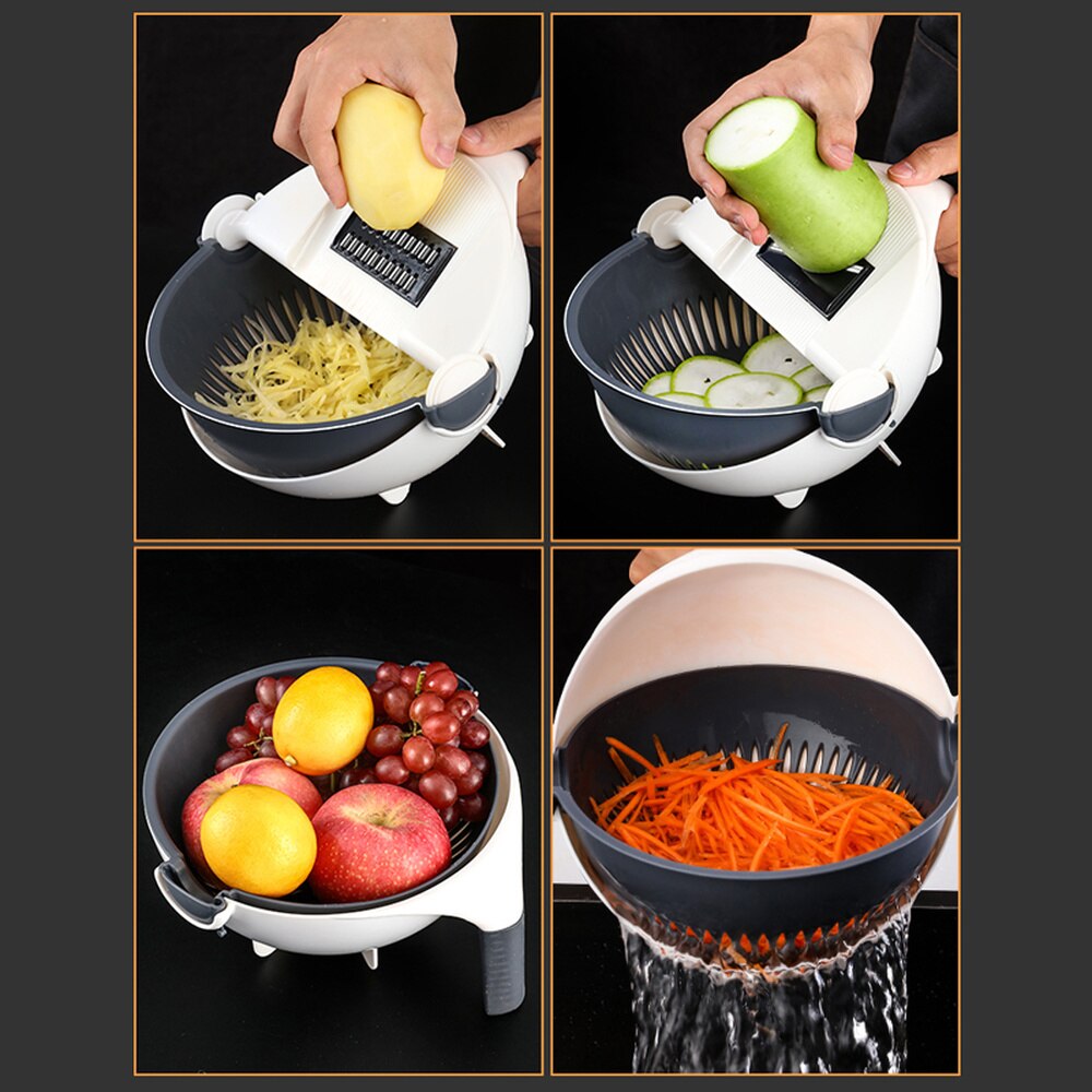 Magic Multifunctional Rotary Vegetable Cutter with Drain Basket Kitchen Tool Shredder Radish Potato Cucumber Home Grater MJ71