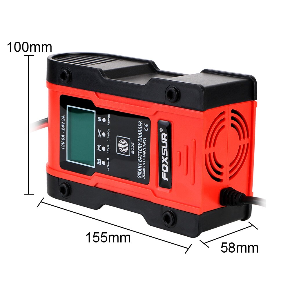 For Car Motorcycle Lead Acid Battery Agm Gel Pulse Charge Maintainer &amp; Desulfator Car Battery Charger Intelligent 12V-24V 6A