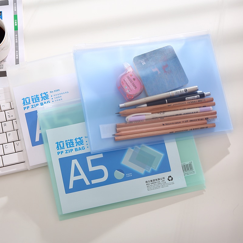 100% PP Document Zipper Bag A5 Transparent Business Storage Bag Office Files School Test Exam Paper Home Documents Deli 5589