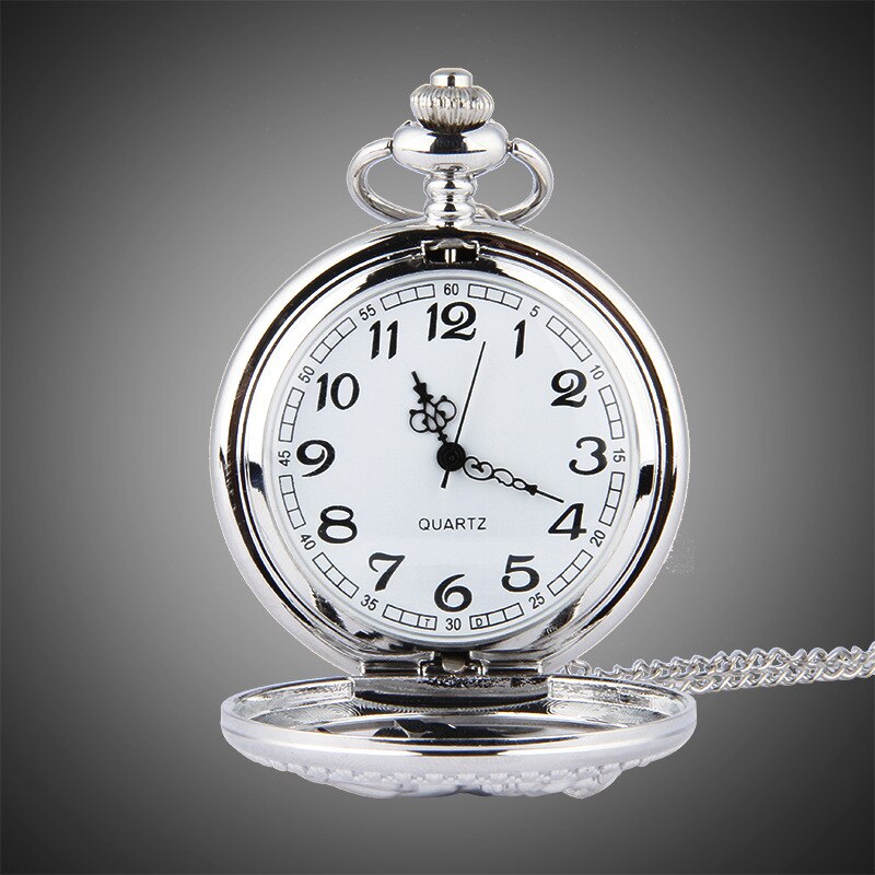 Springhäst fickur topp vintage steampunk kvarts fickur silver springhäst mönster klassisk klockkedja