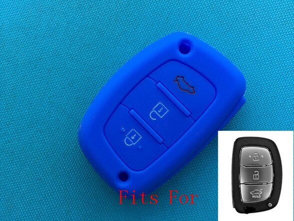 3- knops slimme siliconen sleutelhoes voor hyundai tucson  ix35 solaris  i25 i30 mistra accent afstandsbediening, klapbehuizing, leeg: Blauw