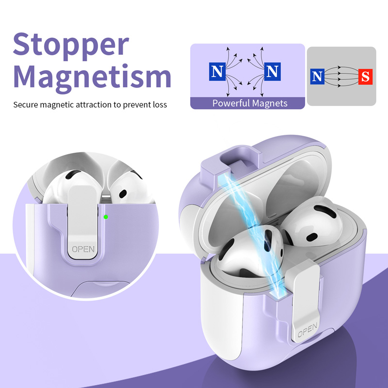 Luxury Earphone Protective Case For Airpods 4 Pro 2 3 2and1 safety catch Magnetic Bottom with stand With Hook