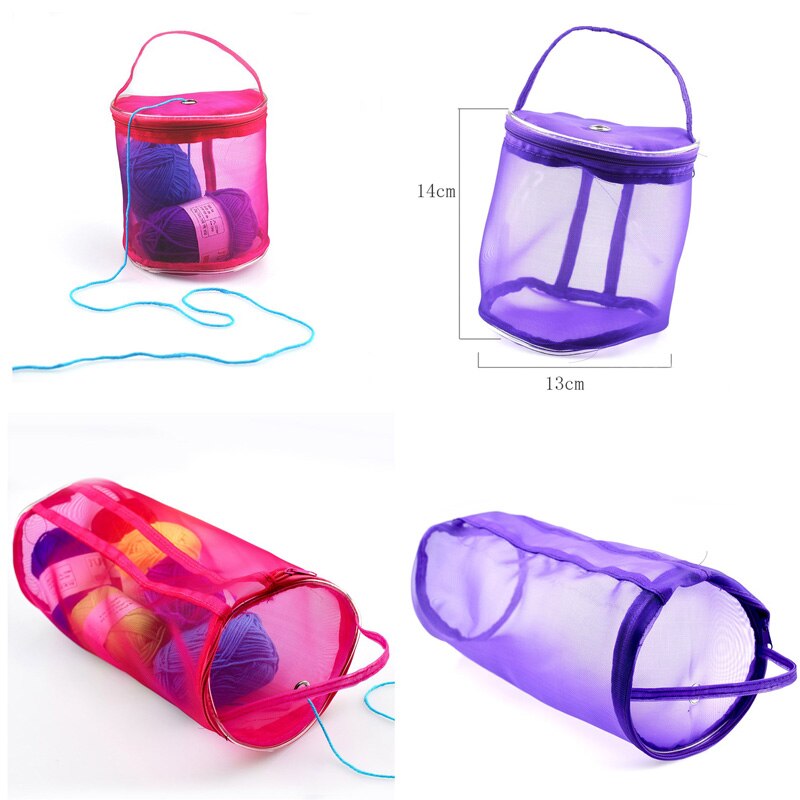 Portable Mesh Wool Storage Bag Knitting Baskets Boxes Wire Mesh Weaving Round Bags Storage Yarn Crochet Storage Organizer