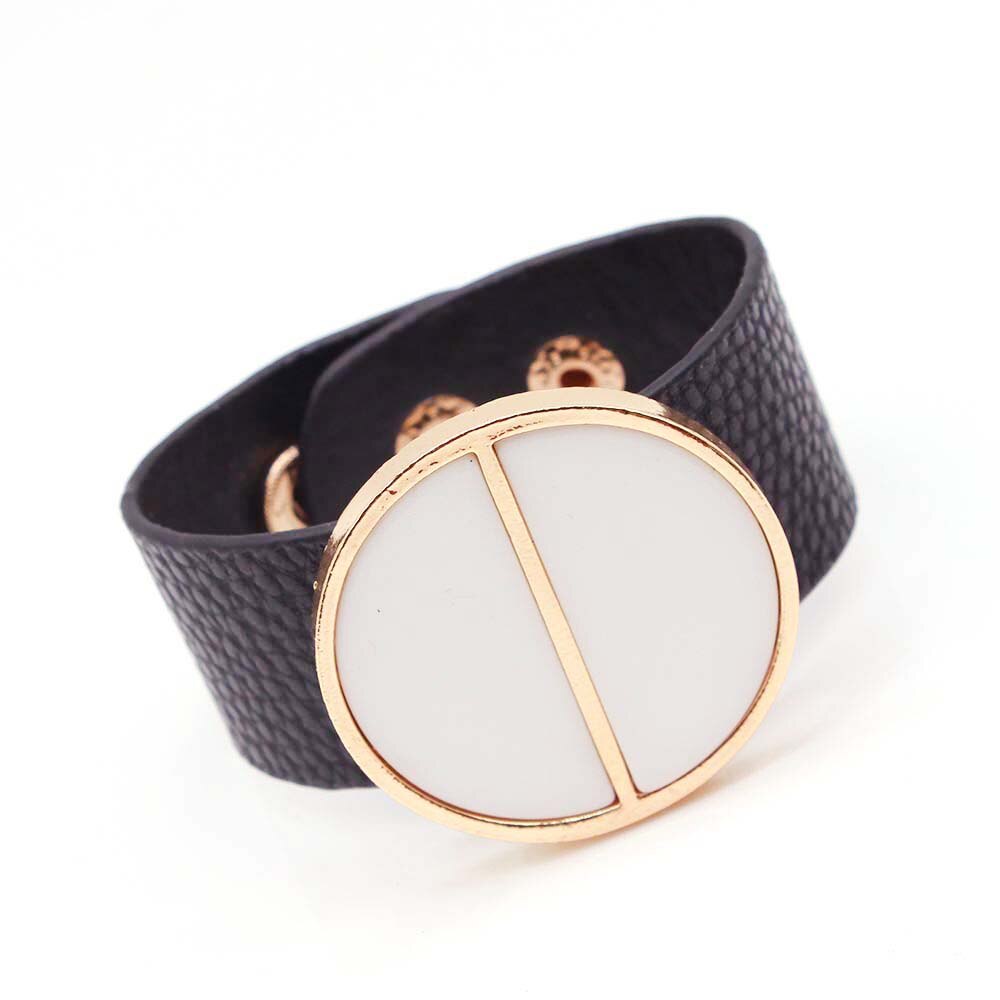 Exaggerated Geometric Black And White Wrap Leather Bracelet For Women Alloy Femme Wrap Bracelets Jewelry: 6