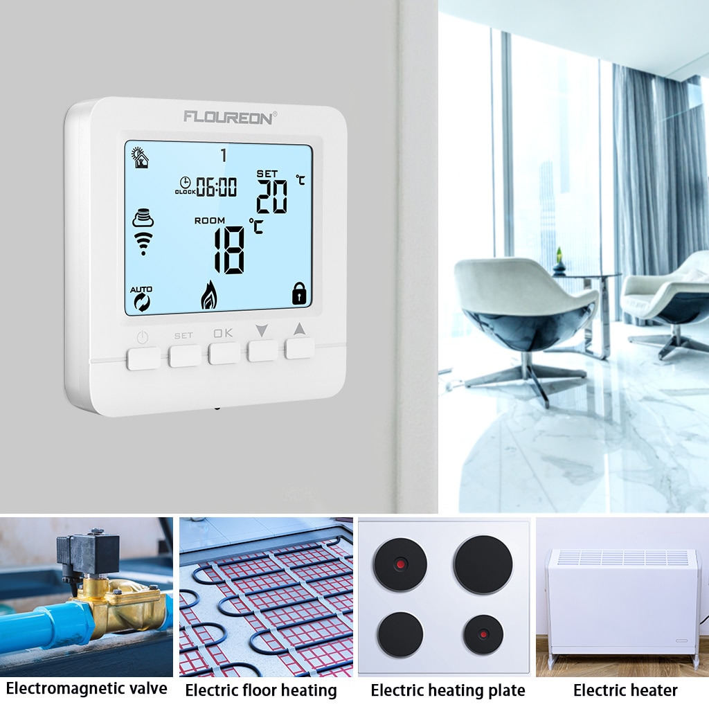 FLOUREON WiFi Elektrische Boden Heizung Thermostat Programmierbare Temperatur Regler Thermostate Arbeitet Mit Alexa Google Hause