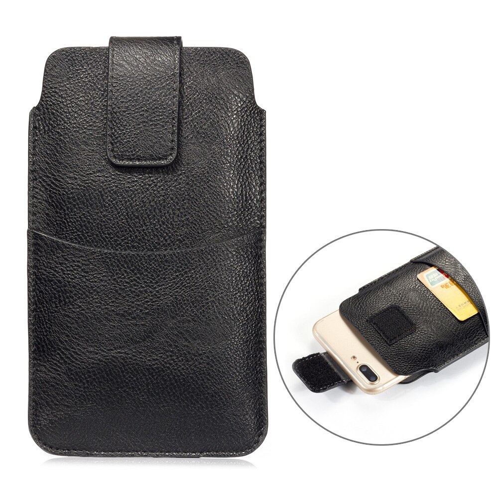 Novo couro do plutônio cintura bolsa telefones celulares coldre caso capa para homem preto 5.5-6.0 polegadas: Default Title