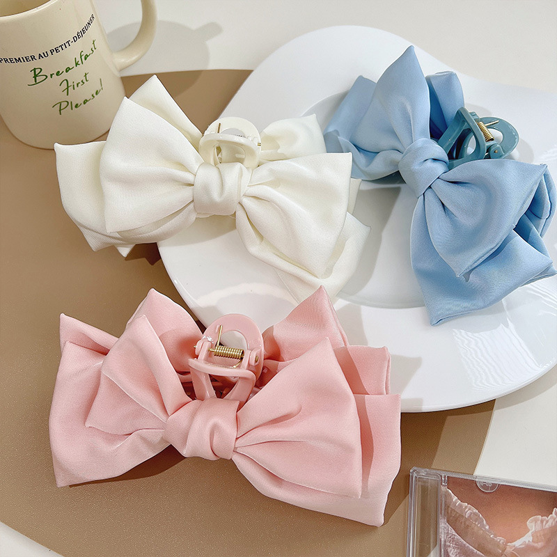 Lazos coreanos grandes de doble cara de gasa satinada sólida, pinzas para el pelo de plástico, pinzas para cangrejo, accesorios negros para mujeres y niñas, verano