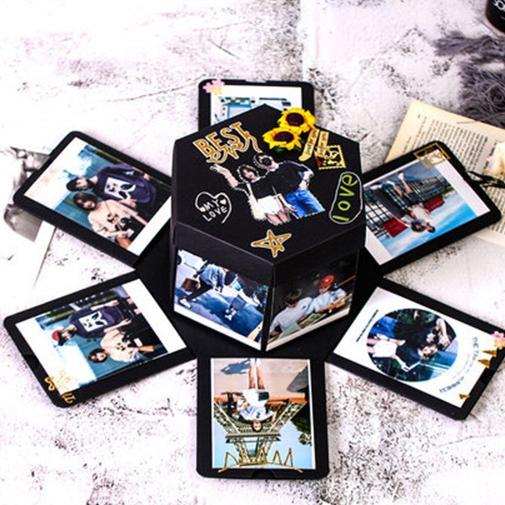 DIY Explosion Photo Album Handmade Hexagonal Explosion Box For Family Friends Scrapbook Festival Lovers