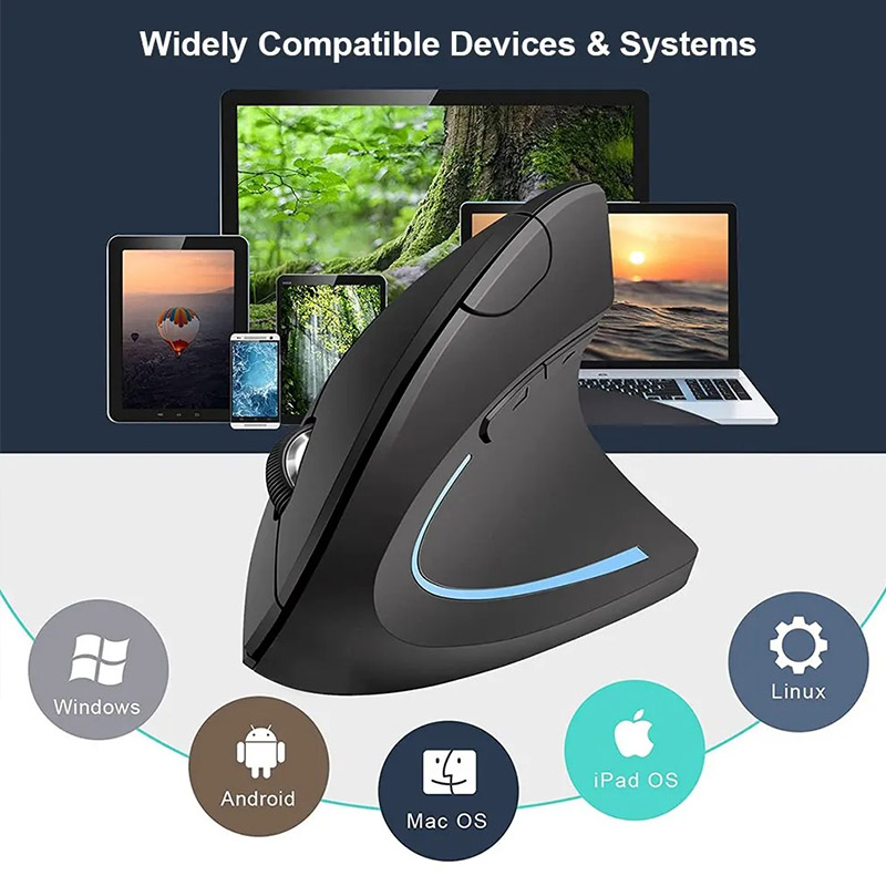 Ratón Vertical ergonómico 2,4 GHz ratón óptico inalámbrico 3 DPI ajustable 800/1200/1600 6 botones para ordenador portátil PC de escritorio