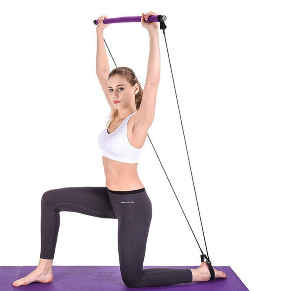 KoKossi 1Pcs Yoga Pilates Stick Bar with Resistance bands Portable Fitness Pilates Bar Crossfit Bodybuilding Rubber Tube Bands