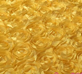 LANLINYING 3D Satin Rose Flower Fabric Material Textile For Sewing Cloth Handmade Wedding Decorate Carpet Cloth D292: gold