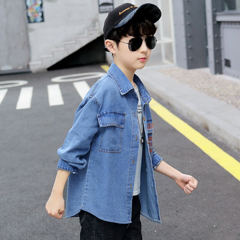 Camisas vaqueras de manga larga para niños y adolescentes, camisas informales de algodón a la , Tops para niños de 4 a 13 años, primavera y otoño, nuevas