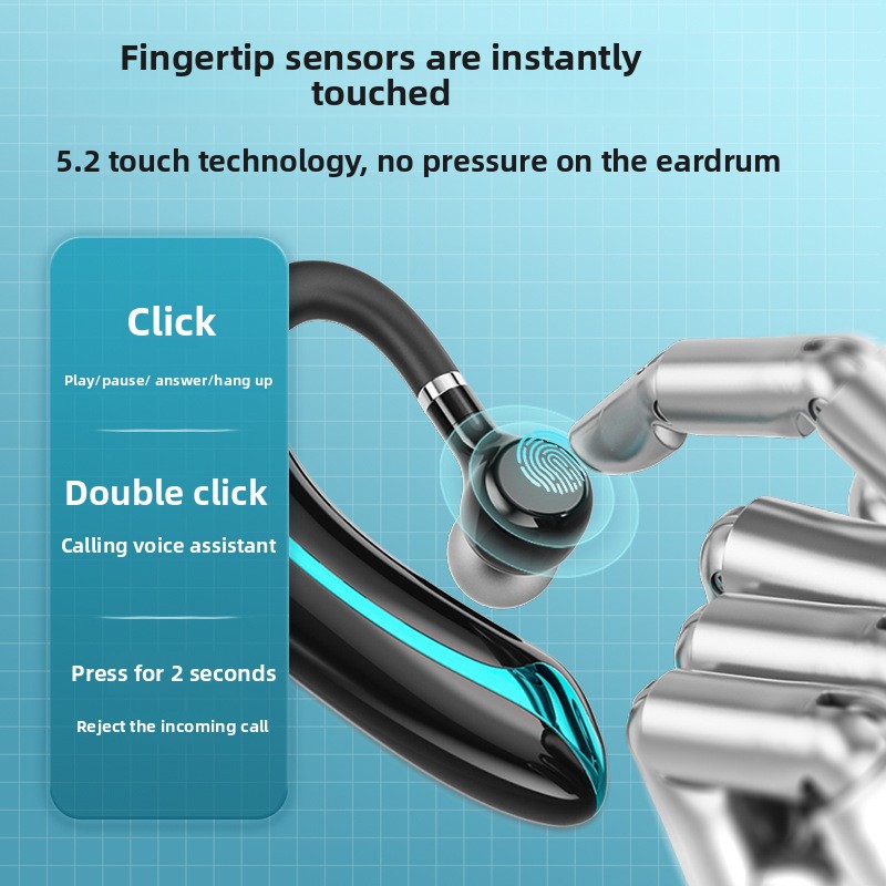 Wireless Bluetooth Headset with Fast Charging Long Battery Life Noise Cancelling Ear-Hook Universal Single-Ear Earpiece