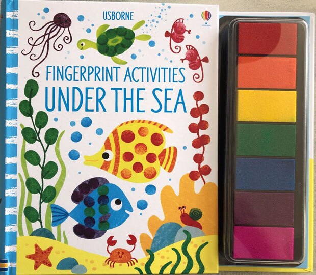 26*22*1.4cm Baby Fingerprint English drawing Book with Rubber Stamp Ink Pad kids Doodling Paint Learning Book Animals Garden: under the sea