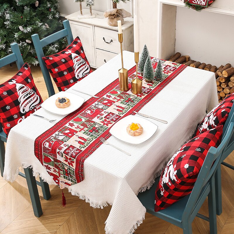 Polyester Cotton Christmas Table Runner Tablecloth Hotel Home Dining Table Dress Up Xmas Festival Party Decor Table Runners