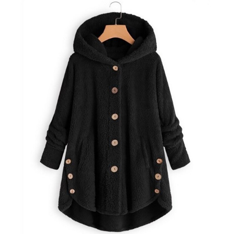 Abrigo de lana y mezclas para mujer, abrigo cálido de oso de peluche, chaqueta de lana de felpa, talla grande, M-4XL, otoño e invierno,: M / Black