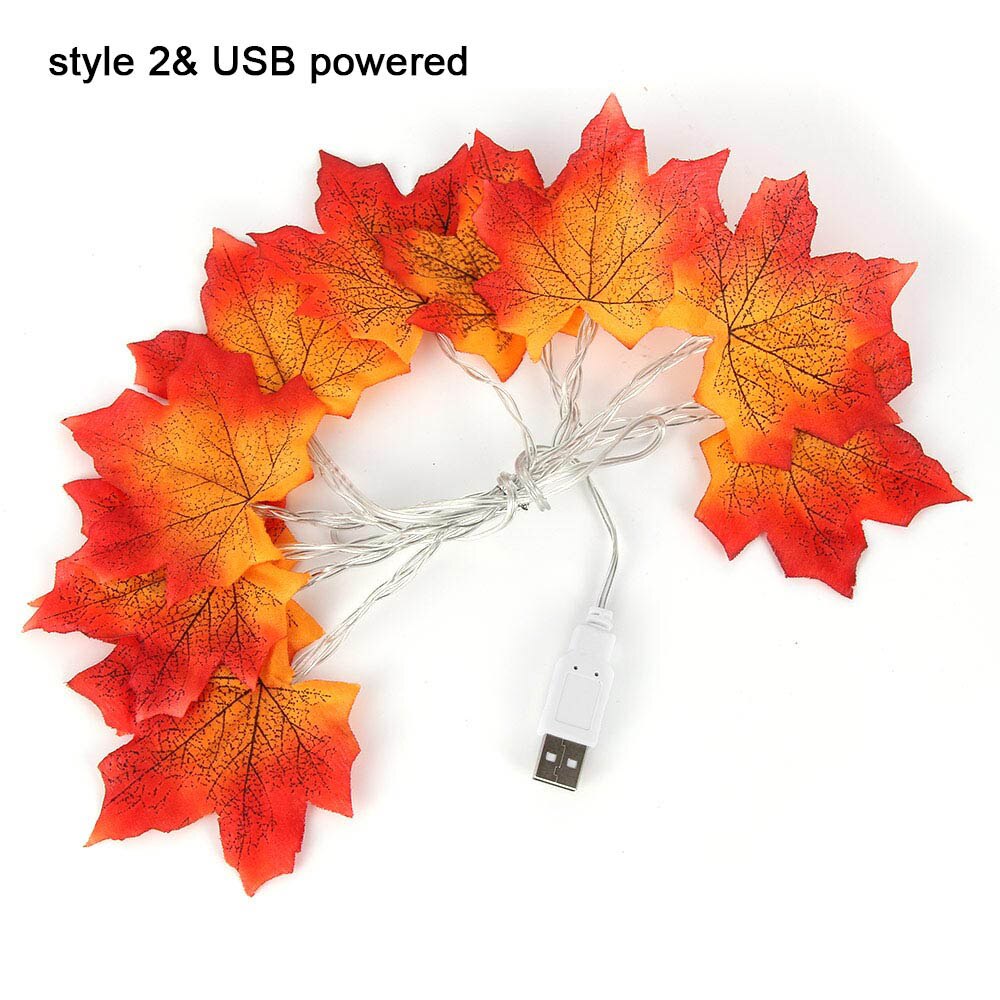 1.5m ahornblade led snor 10 led /3m 20 led aa batteri usb drevne efterårsplanter hegn festlys trappegelænder dekoration: Style 2 usb / 1.5m