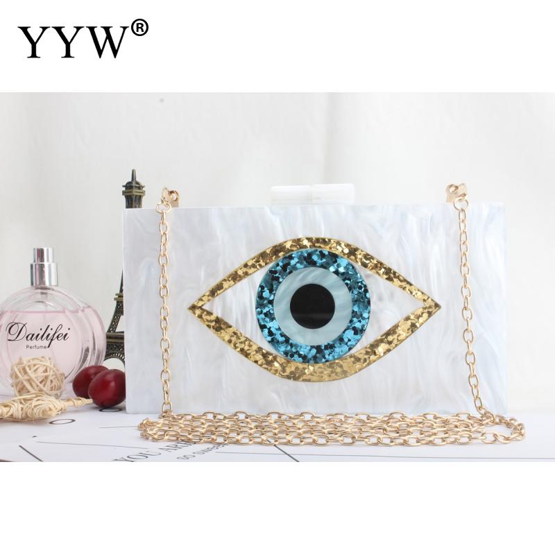 Clutch-tassen met ogenpatroon voor vrouwen, schoudertassen van acryl, casual ketting-crossbodytas, tas met harde ondergrond