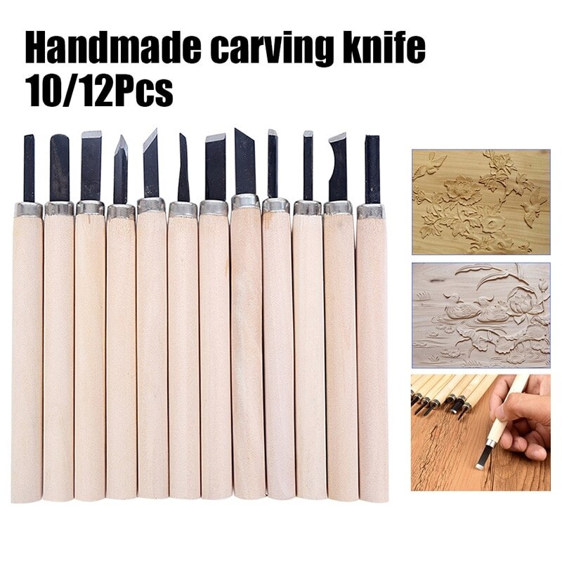 12/10-piece Craft Wood Carving Knife Hand-carved Wooden Handle Set Student Hand-carved Wood Carving Knife Carving Set