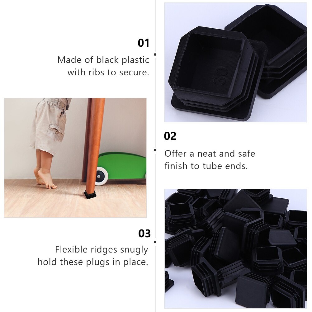 100pcs Square Plastic Cover Furniture Leg Plug Chair Leg Inserts for Metal Legs