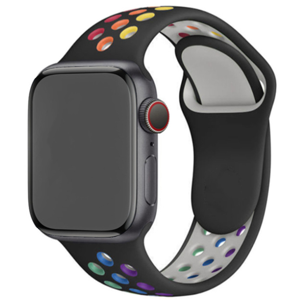 Pulseira de silicone original para apple watch 44mm 45mm 40mm 41mm 46 42mm, pulseira de borracha respirável iwatch series10 9 8 se 7 ultra 2 49mm: Preto cinza / 18mm