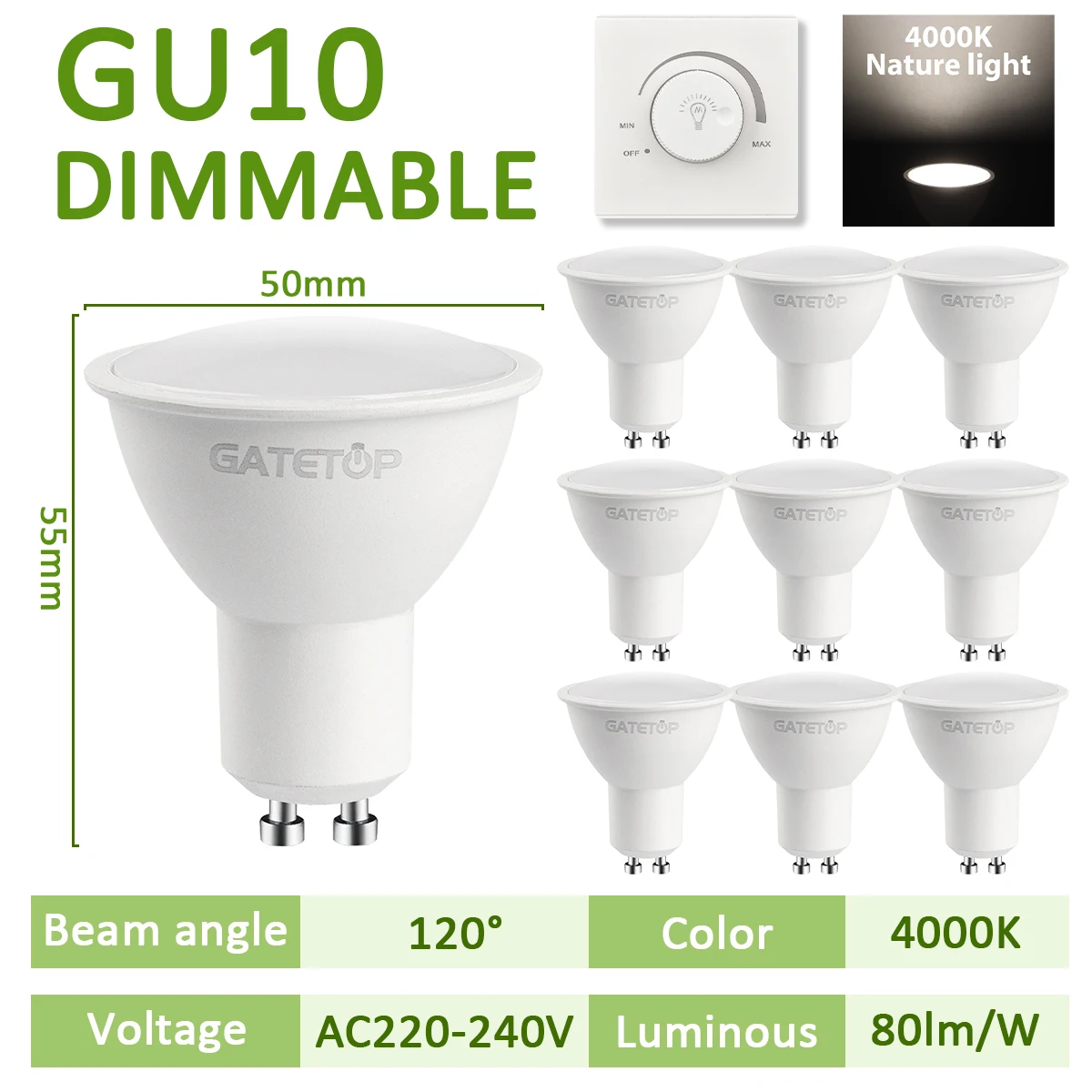 10 Stück LED-Strahler GU10 Glühbirne dimmbar 220 V 3000 K 4000 K 6000 K 50 W Halogen-Ersatz für Landschaftsschienenbeleuchtung: Lila / 7w