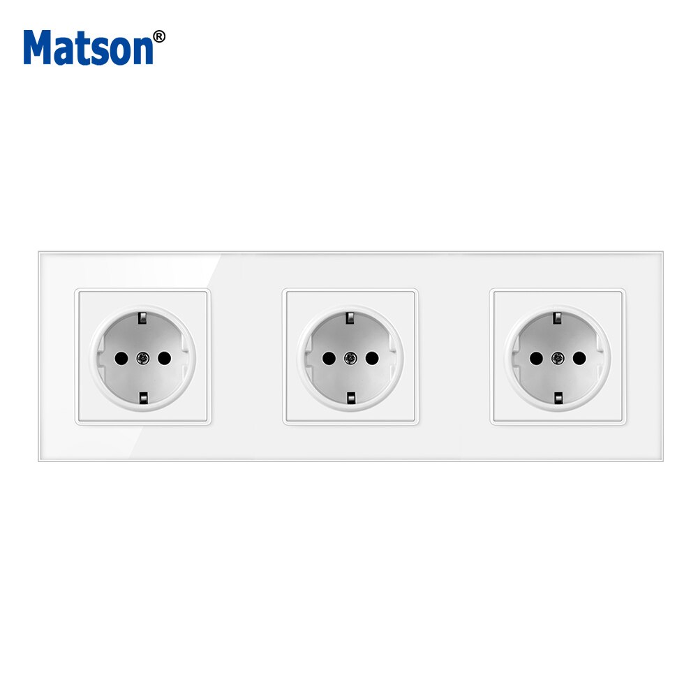 Matson EU Standard Power Socket, Outlet Panel, Triple Wall Power Outlet Without Plug,White Toughened Glass AC110-250V 16A: German 3 jack