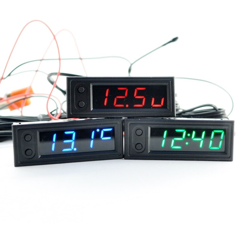 Thermomètre électronique 3 en 1 12V, horloge, voltmètre, écran LCD, affichage numérique LED, réglage de la luminosité, K0AF