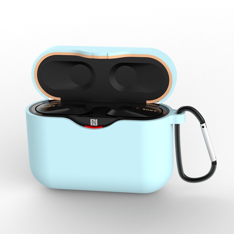 Trådlös bluetooth headsetbox anti-skyddande skal lämplig för sony wf -1000 xm 3 headsettillbehör med krok: Ljusblå