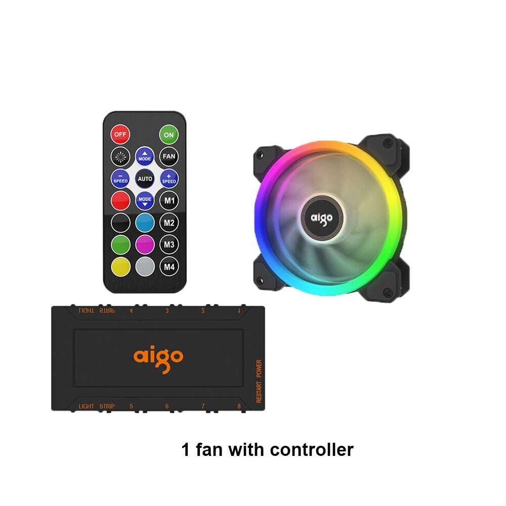 Aigo DR12 Rgb Fan 120Mm Pc Cooler Fan Rgb Stille Koelventilator Voor Pc Gaming Case Ir Afstandsbediening koeler Am3 Am4: 1fan and controller