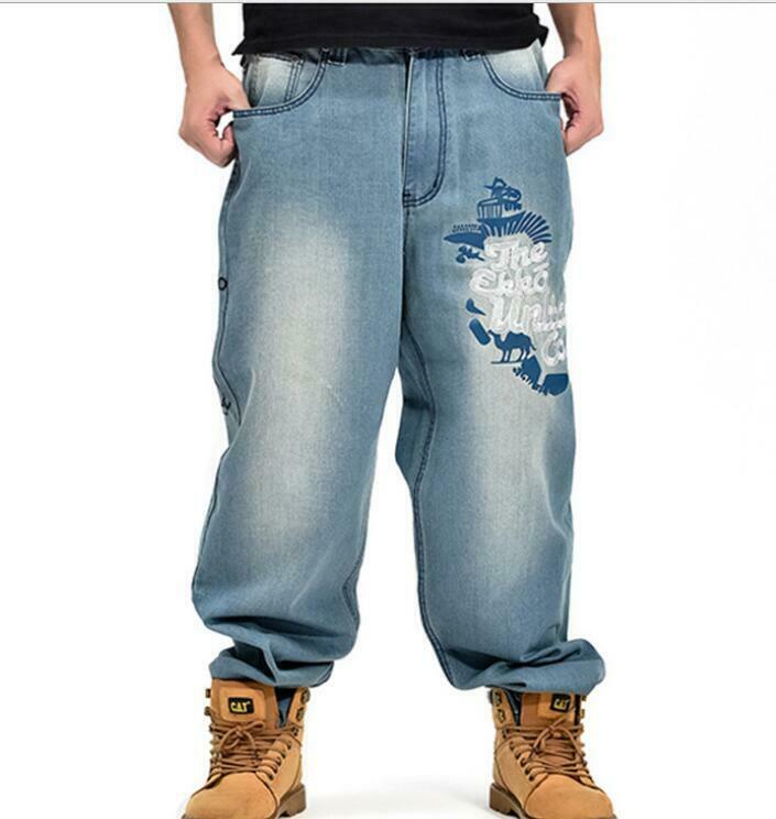 Mens Hip-Hop Jeans Denim Relaxed Baggy Loose Streetwear Pants Trousers Biker Plus Size 30-46