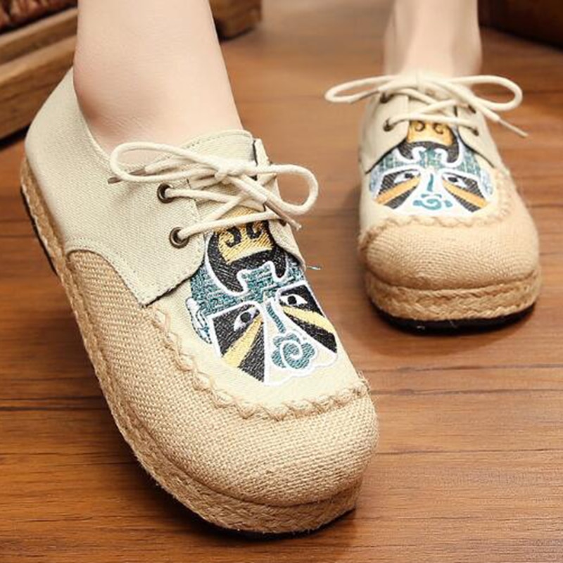 , mocasines bordados para mujer, zapatos planos para mujer, zapatos únicos respirables de lona DE LINO DE VERANO sy67