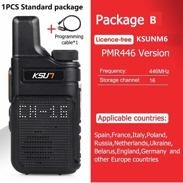 KSUN – Mini talkie-walkie Portable X-M6, Radio bidirectionnelle FRS PMR 446, petites Radios, Station de communication émetteur-récepteur 1 ou 2: Package B PMR cable