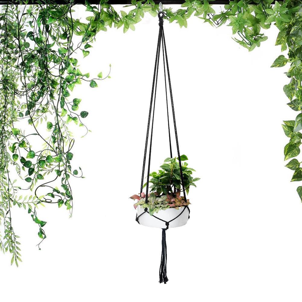 1pc Green Hanging Basket Net Bag Handwoven Knotted Flowerpot Decor Plant Garden Handmade Hanger Rope Macrame Home Cotton Li S4J6