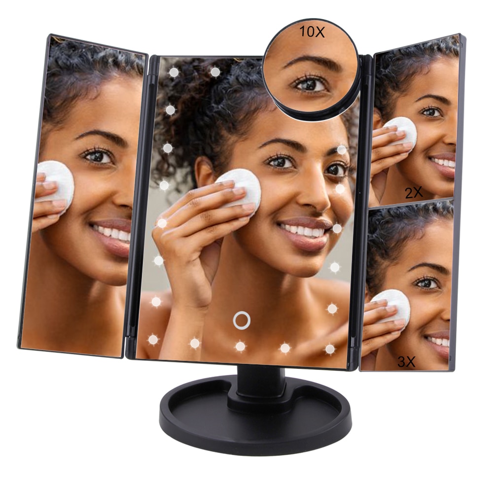 22 lys makeup spejl led touch screen bord bord makeup 1x/2x/3x/10x forstørrelses spejle 3 folde justerbart makeup spejl