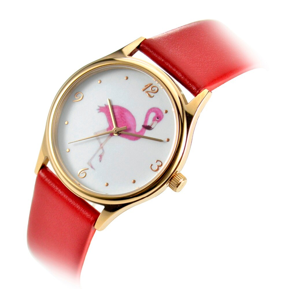 Flamingo Horloge Rode Band Unisex Wereldwijd