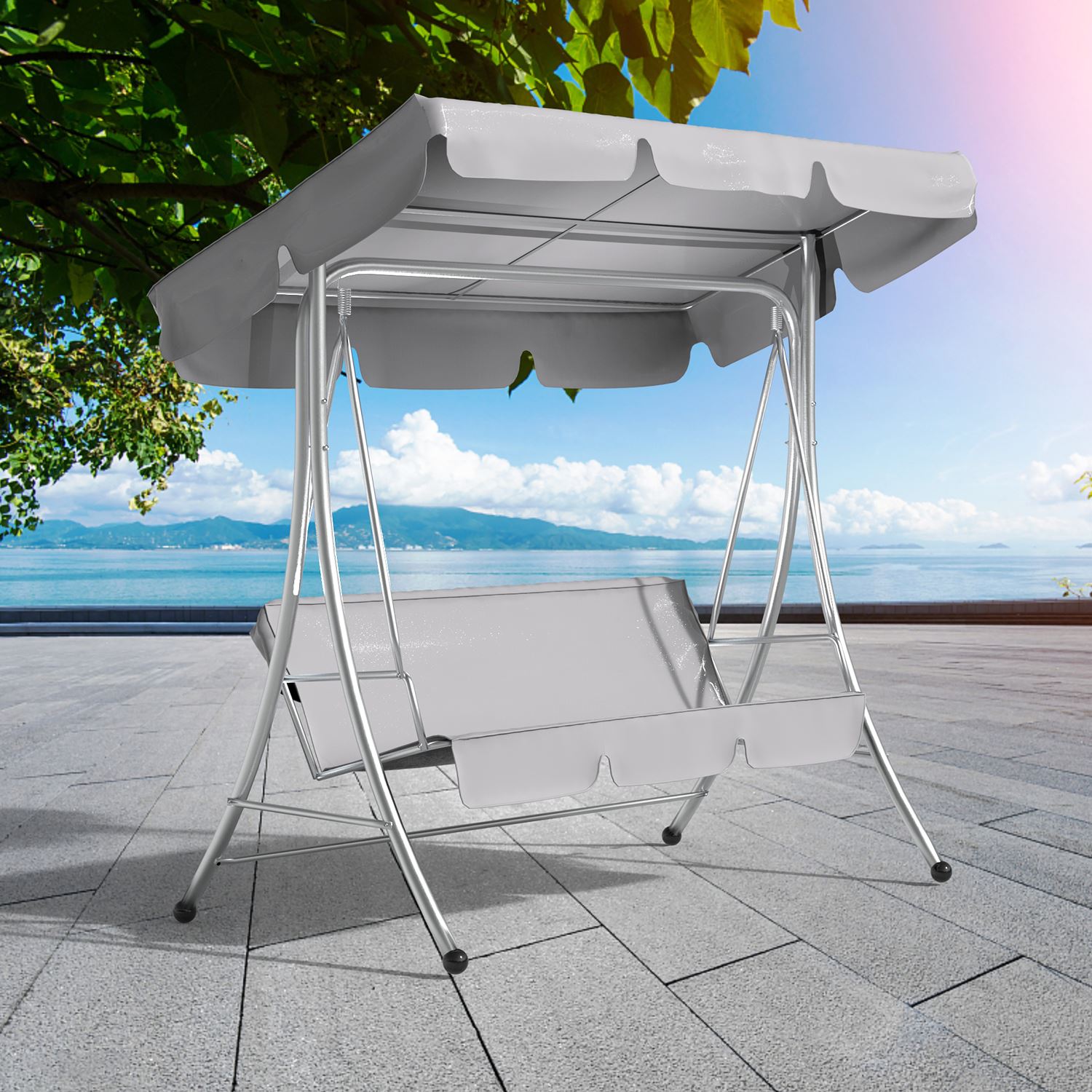 Outdoor Garden Patio Swing Cover Set Waterproof Swing Canopy Seat Top Cover + Swing Seat Cover for 3-seat Swing