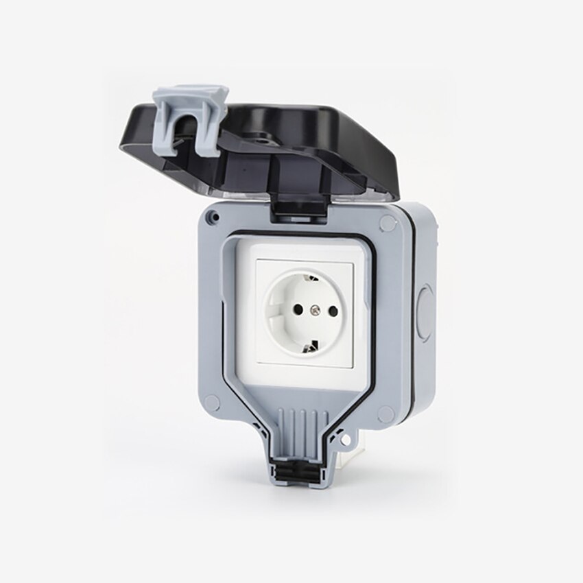 Power Outlet Box Wall Outlet Adapter Wall Mount Charger 1 EU Standard Outlet Adapter IP66 Weatherproof Outdoor Receptacle