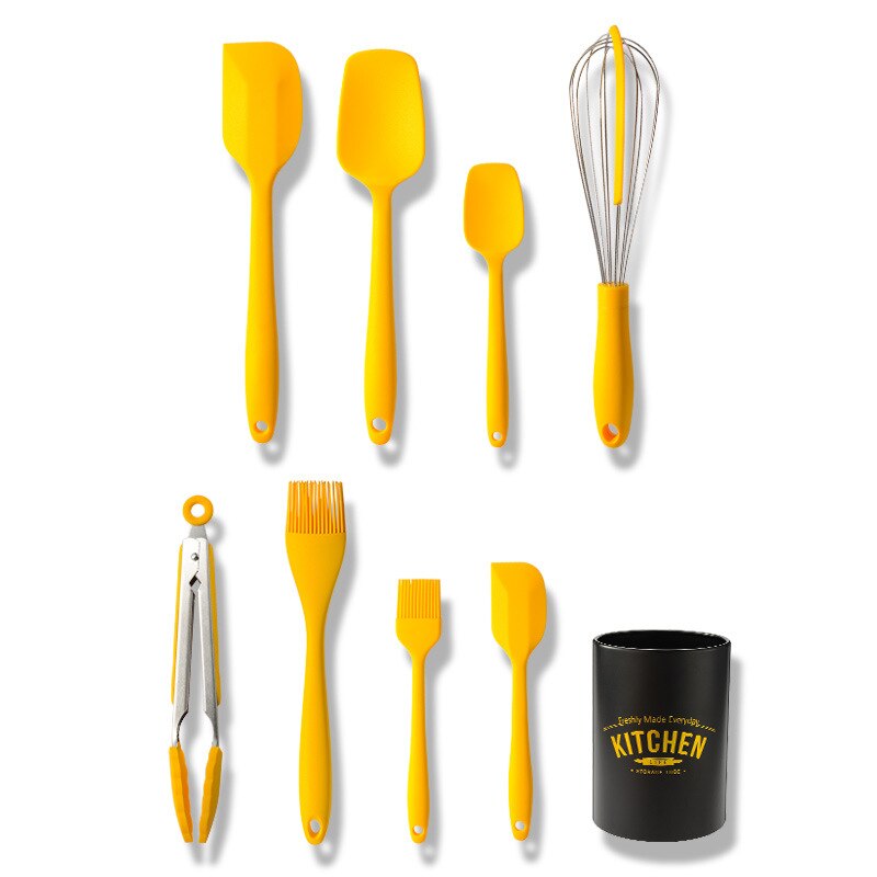 Herramientas de cocina de silicona resistentes al calor, espátula antiadherente, tenacillas giratorias, cuchara para sopa, pala, cepillo de aceite, caja de almacenamiento de utensilios de cocina