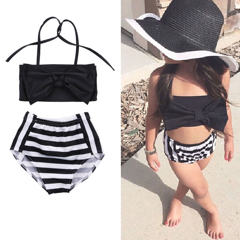 Söt baby barn flicka bikini set badkläder randig triangel rosett simbaddräkt baddräkt stolt prinsessa strandkläder