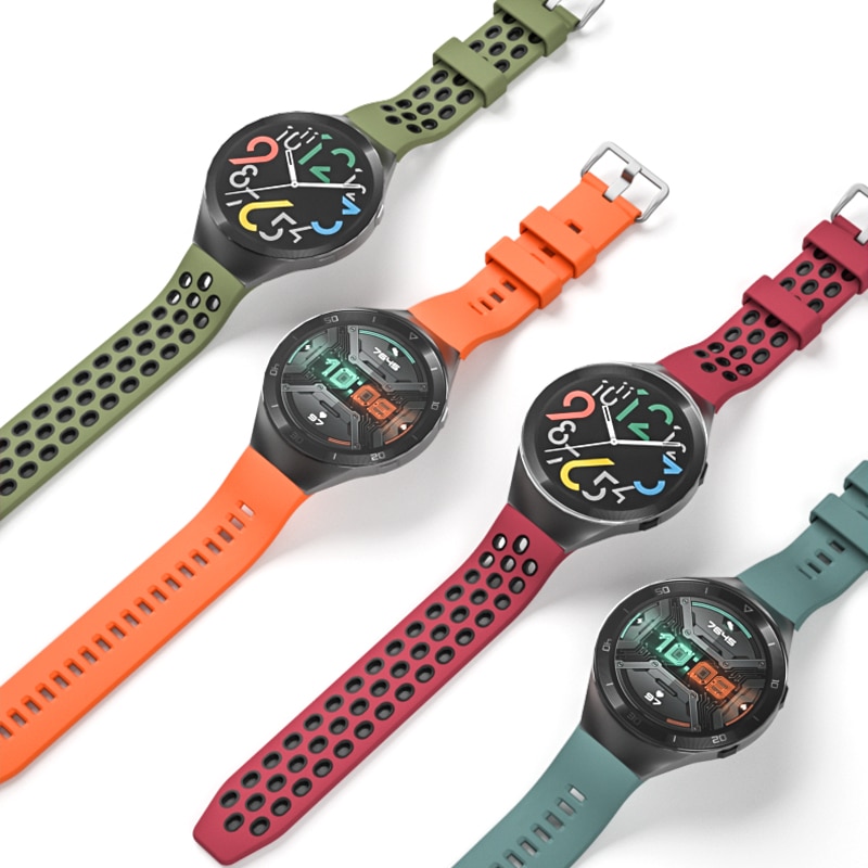 För huawei klocka  gt 2e remmar silikon ersättningsband topp klockarmband armband huawei  gt2e dubbelfärgad rem
