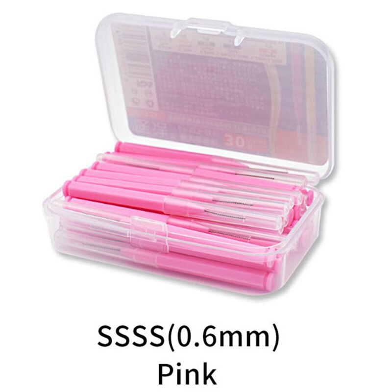 30Pcs/Box I Shaped Interdental Brush Denta Floss Interdental Cleaners Orthodontic Dental Teeth Brush Toothpick Oral Care Tool: Pink