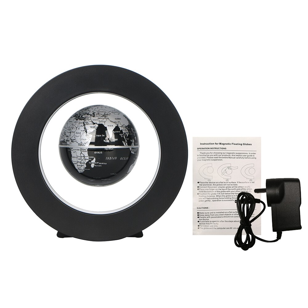 3.5inch Magnetic Levitation Floating Globe World Map Tellurion Anti Gravity with LED Light Round Shape Base for Home Office Desk: Black AU Plug